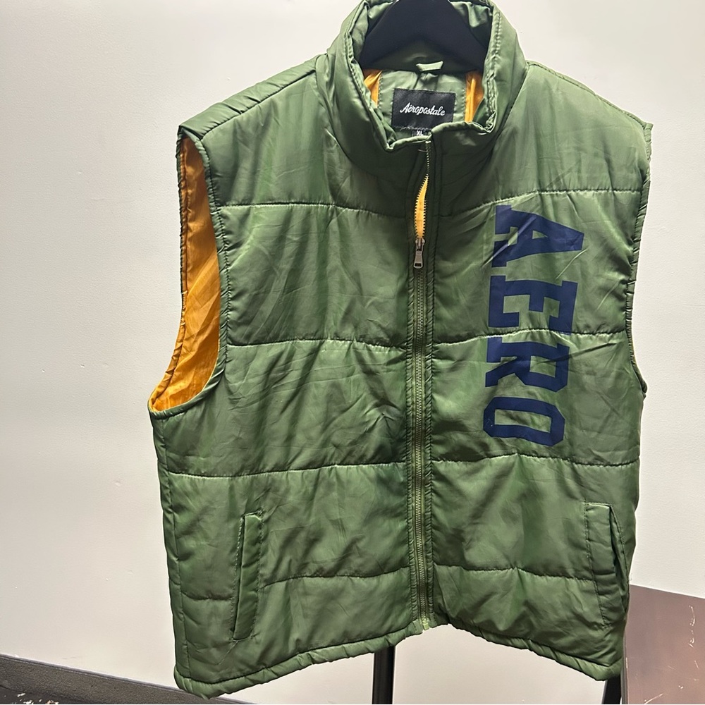 Aeropostale Olive Green Puffer Vest with Navy Detail